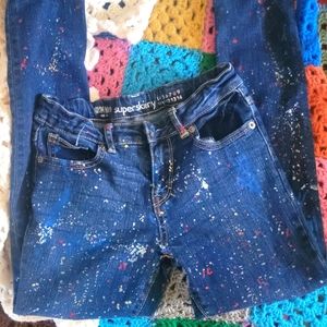 Paint Splattered Blue Jeans Painted Denim Skinny Jeans size 13